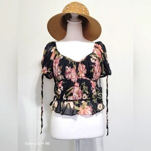 Liberty Love Floral Black Blouse Sz M